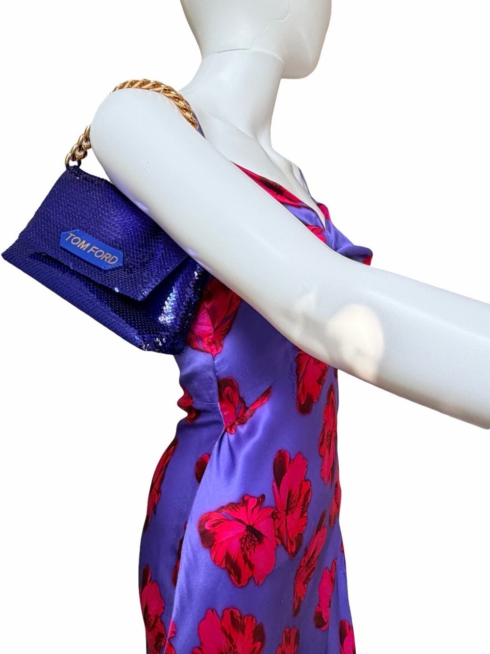Purple Satin Maxi Dress with Pink Floral Print from Paris! 🇫🇷 (bag not included)